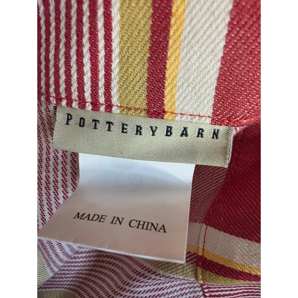 Pottery Barn Red Yellow Striped 100% cotton  shower curtain Twill Fabric 36x72